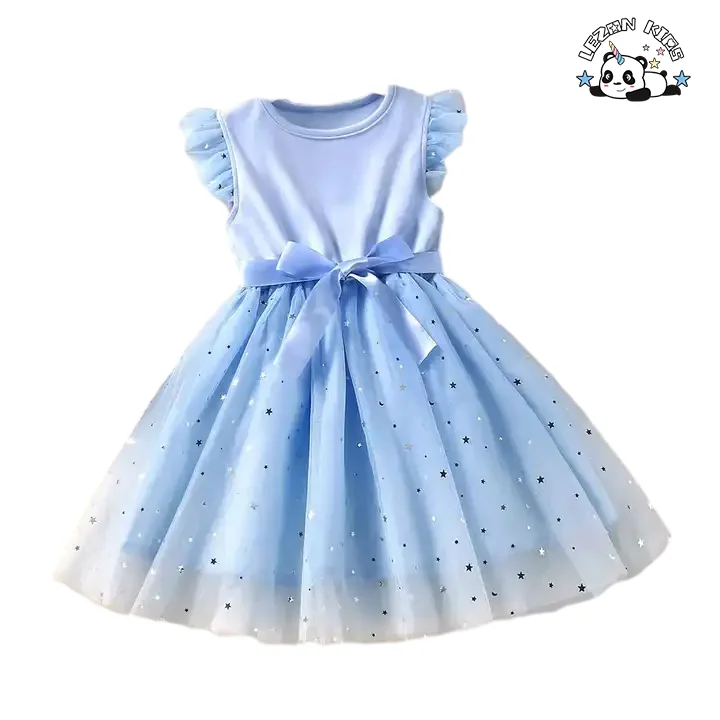 LEZONKIDS - Customizable High Quality Baby Party Princess Dress Cute Bow Girl Dress Fly Sleeve Dress